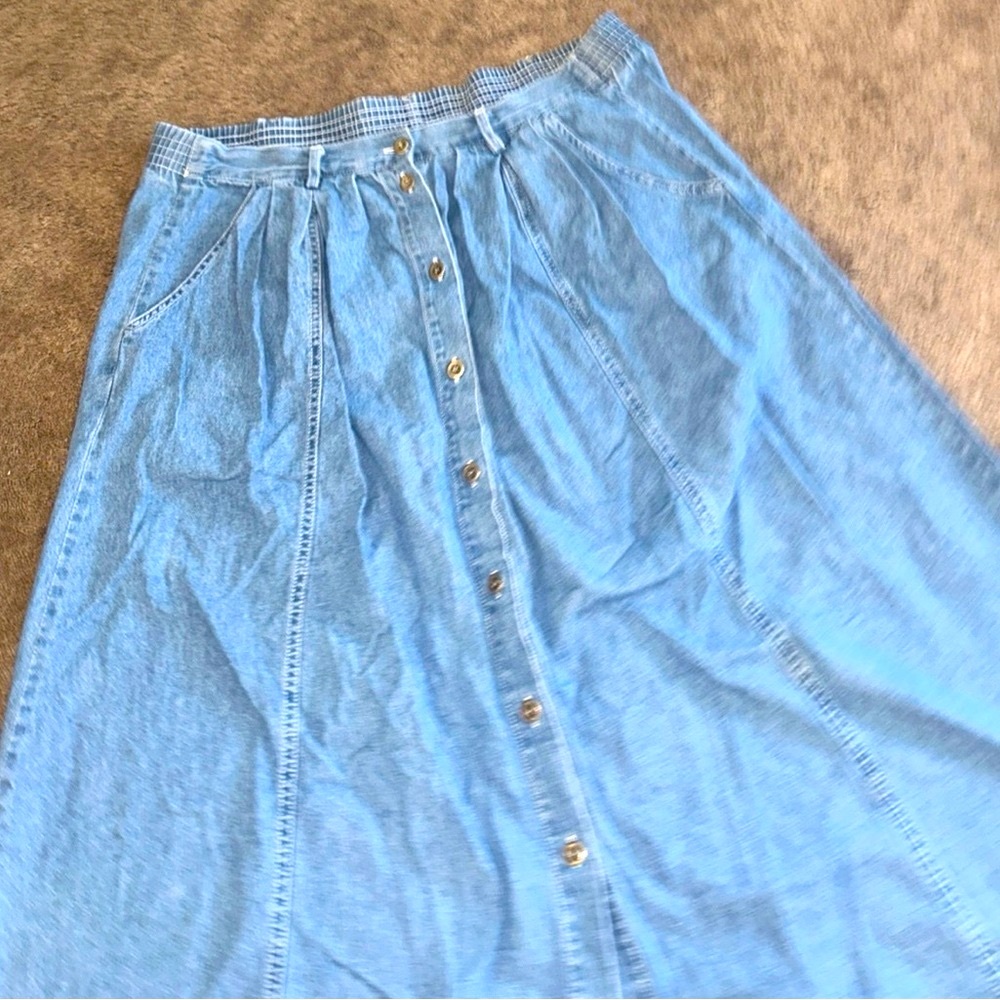 Vintage Capacity Midi Jean Skirt M Front Buttons Pockets Cottage Core Costal